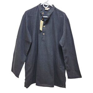 Men's Black Cotton Kurta Shirt Mandarin Collar Wooden Buttons Skavij Size L